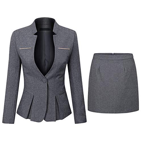 YYNUDA Conjunto de traje para mujer con falda/pantalón, ajustado, elegante atuendo para oficina Gris oscuro + falda. S