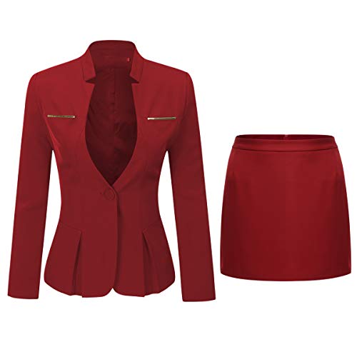 YYNUDA Traje de mujer de 2 piezas de ajuste delgado de un botón chaqueta chaqueta de trabajo de oficina pantalones trajes de falda trajes