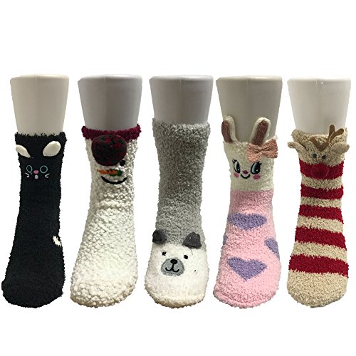 Z-Chen Pack de 5 pares de calcetines para dormir Mujer Térmicos Invierno, Set 1