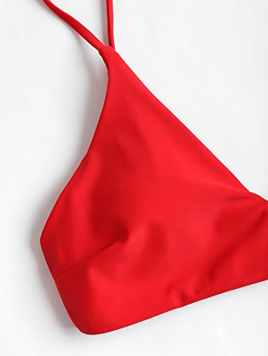 Zaful Bikini acolchado push-up para mujer con diseño de hojas rojo L