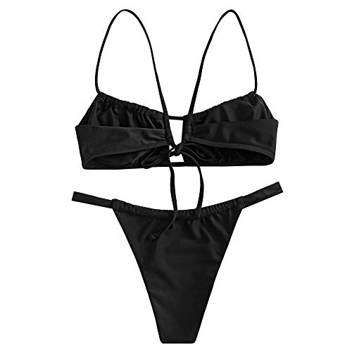 ZAFUL - Bikini con volantes para mujer Negro S