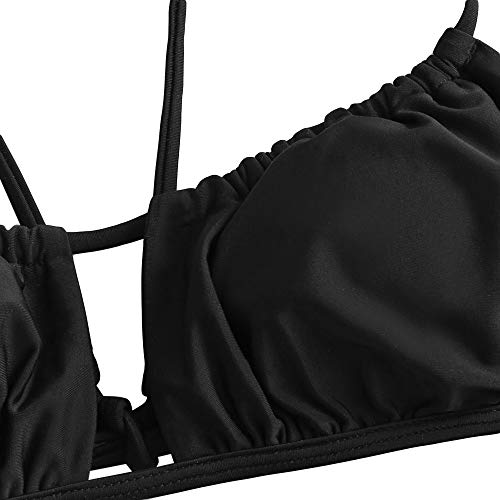 ZAFUL - Bikini con volantes para mujer Negro S