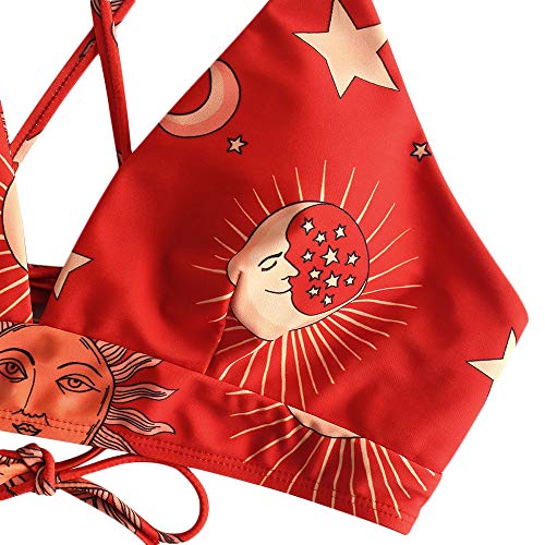 Zaful - Bikini de baño - Tirantes trenzados - Estampada - Sujetador acolchado sin costuras - Braguita de cintura baja X-multi-a M