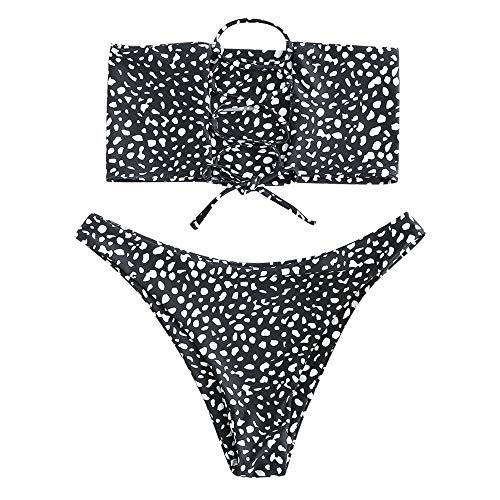 ZAFUL Bikini de dos piezas con espalda sin tirantes, estilo bandeau; traje de baño descarado Negro L
