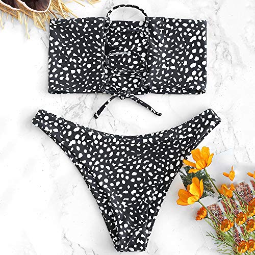 ZAFUL Bikini de dos piezas con espalda sin tirantes, estilo bandeau; traje de baño descarado Negro L