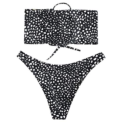 ZAFUL Bikini de dos piezas con espalda sin tirantes, estilo bandeau; traje de baño descarado Negro L