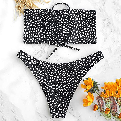 ZAFUL Bikini de dos piezas con espalda sin tirantes, estilo bandeau; traje de baño descarado Negro L