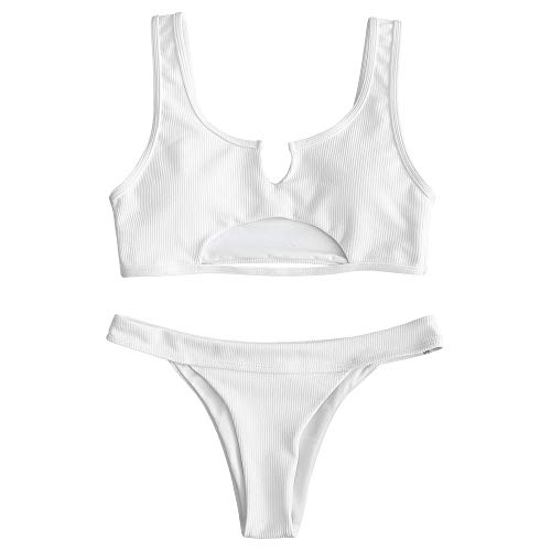 ZAFUL - Bikini de dos piezas para mujer Blanco M