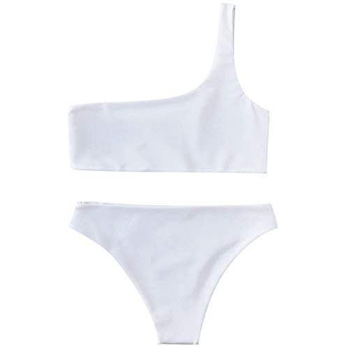 ZAFUL Bikini de dos piezas para mujer con un hombro. Blanco L