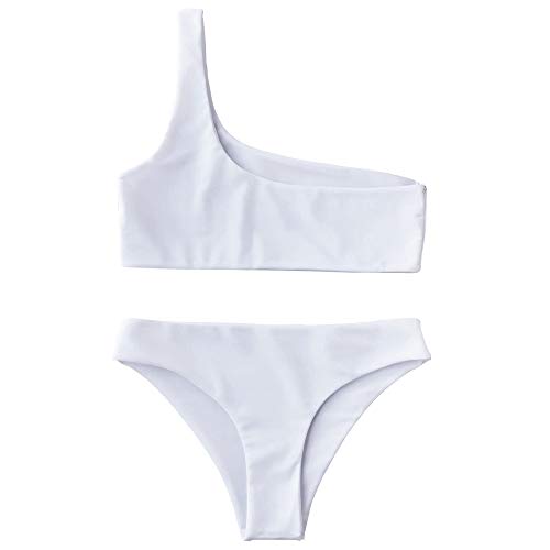 ZAFUL Bikini de dos piezas para mujer con un hombro. Blanco L