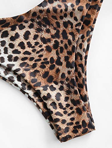 ZAFUL - Bikini de dos piezas para mujer, diseño de leopardo Criss Cross Push Up de corte alto y acolchado marrón S