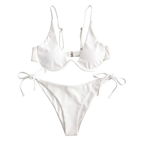 ZAFUL Bikini de dos piezas para mujer, diseño de leopardo, cruzado, push up, acolchado, traje de baño Blanco-3 S