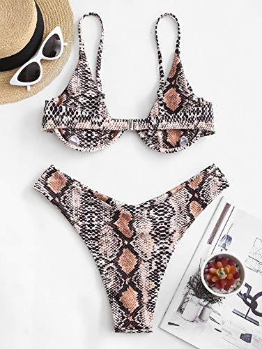 ZAFUL Bikini de dos piezas para mujer, diseño de leopardo, cruzado, push up, acolchado, traje de baño Patrón de serpiente1. S