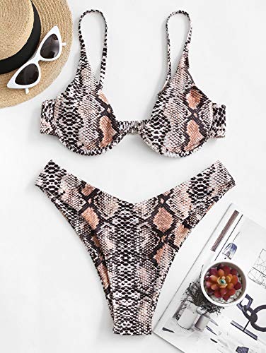 ZAFUL Bikini de dos piezas para mujer, diseño de leopardo, cruzado, push up, acolchado, traje de baño Patrón de serpiente1. S