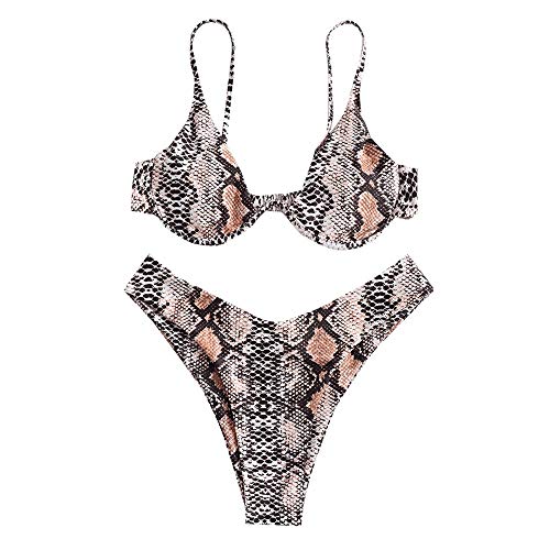 ZAFUL Bikini de dos piezas para mujer, diseño de leopardo, cruzado, push up, acolchado, traje de baño Patrón de serpiente1. S