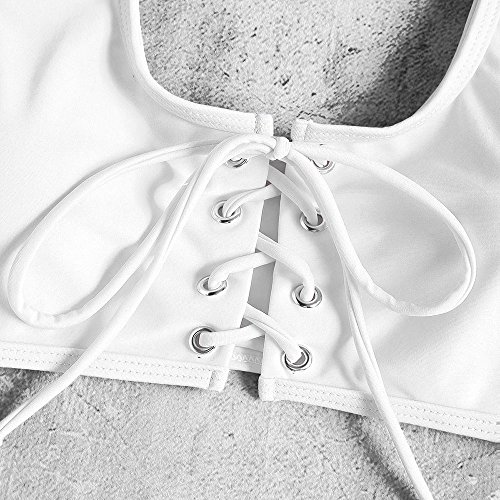 ZAFUL - Bikini deportivo para mujer, con escote en U Blanco S