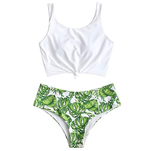 Zaful - Bikini para mujer acolchado con diseño de hojas tropicales Multib S