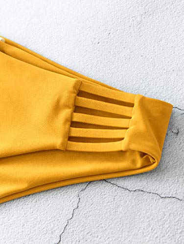 ZAFUL Bikini para mujer con estampado de hojas y tirantes. amarillo L