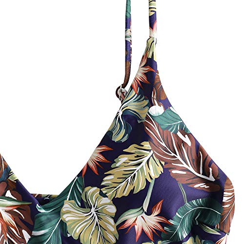 ZAFUL - Bikini para mujer, de 2 piezas, diseño de hoja tropical rojo vino M