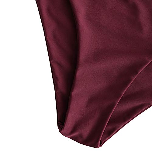 ZAFUL - Bikini para mujer, de 2 piezas, diseño de hoja tropical rojo vino M