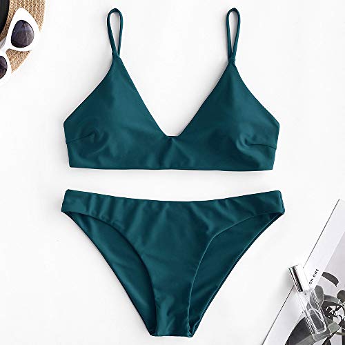 ZAFUL Bikini Set con Relleno Bralette Push Up en Color Liso para Mujer 2019 (Verde, M (EU.38))