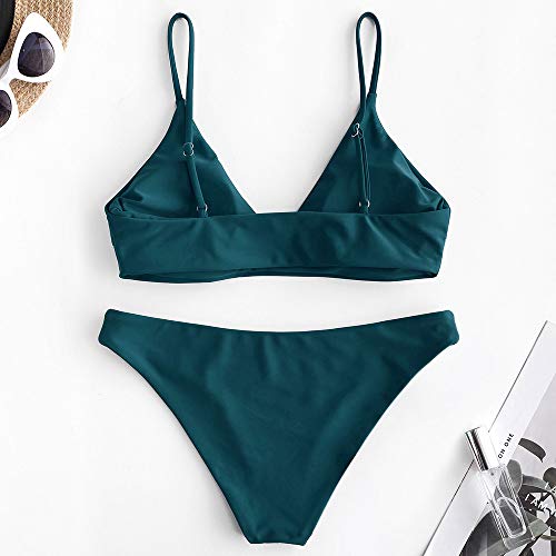 ZAFUL Bikini Set con Relleno Bralette Push Up en Color Liso para Mujer 2019 (Verde, M (EU.38))