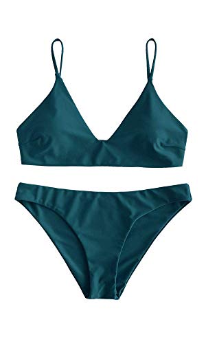ZAFUL Bikini Set con Relleno Bralette Push Up en Color Liso para Mujer 2019 (Verde, M (EU.38))