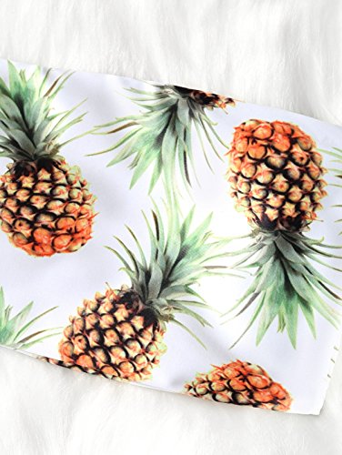 ZAFUL - Bikini tipo bandeau con estampado de piña sin tirantes, corte alto, para mujer Blanco blanco S