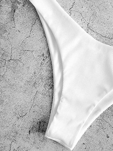 ZAFUL Conjunto de bikini acolchado para mujer, de un solo color, con nudos, cintura baja, sexy, tanga de verano Blanco L