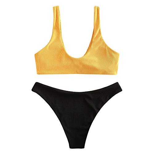 ZAFUL Conjunto de bikini brasileño acolchado para mujer amarillo-1 M