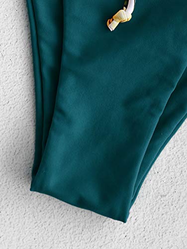 ZAFUL Conjunto de Bikini con Relleno Push Up Triangular Busto Ajustable con Tirantes Cruzados Traseros Estampado Talle Bajo (Margarita-Verde Oscuro, S)