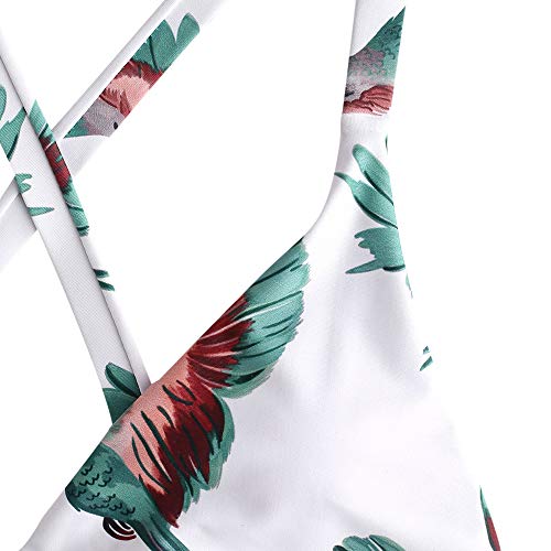 ZAFUL Conjunto de Bikini con Relleno Push Up Triangular Busto Ajustable con Tirantes Cruzados Traseros Estampado Talle Bajo (Pájaro-Verde, S)