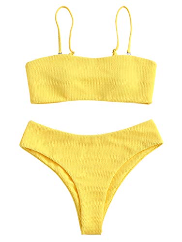 Zaful - Conjunto de bikini con tirantes, acolchado y texturizado para mujer amarillo-1 M