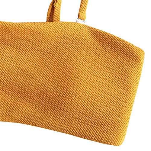 Zaful - Conjunto de bikini con tirantes, acolchado y texturizado para mujer amarillo S