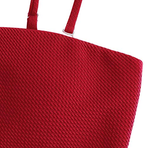 Zaful - Conjunto de bikini con tirantes, acolchado y texturizado para mujer rojo L