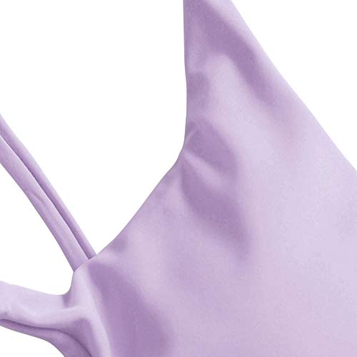 ZAFUL Conjunto de bikini de cintura baja para mujer con tirantes finos, corte cortado, sólido morado S