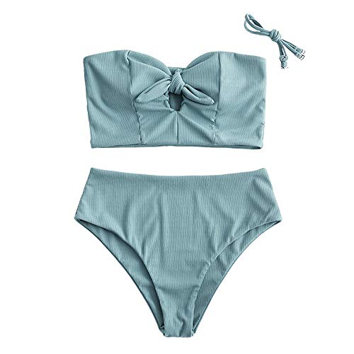 ZAFUL Conjunto de bikini de dos piezas con estampado de margaritas y cordones, para mujer verde-1 XL