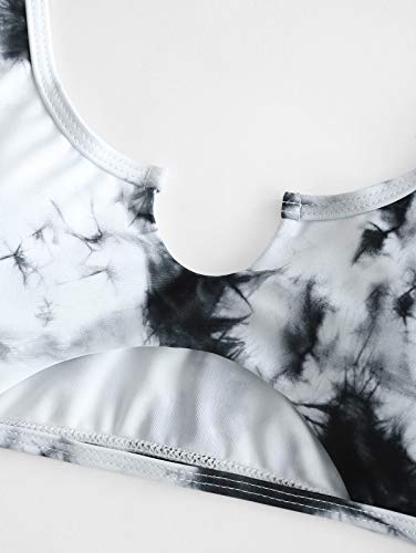 ZAFUL Conjunto de bikini de dos piezas, parte superior de bikini Bralette Wrap, chaleco hueco, cintura alta, parte inferior para mujer gris M