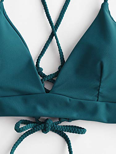 ZAFUL Conjunto de bikini de tres piezas para mujer, diseño floral verde oscuro L