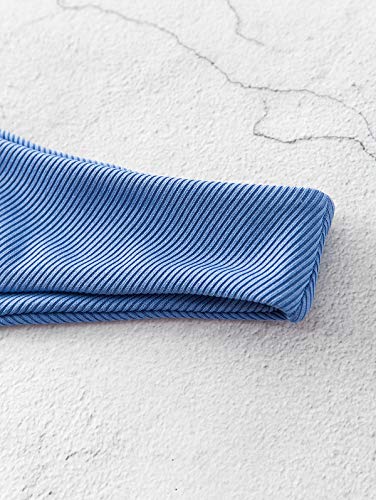 Zaful - Conjunto de bikini para mujer, banda sin hombros, con cordón y traje de baño de color liso con rulos Blu Seta. S