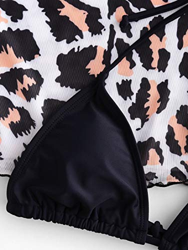 ZAFUL Conjunto de bikini para mujer con cuello en U, parte superior de malla de 3 piezas Negro S