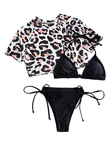 ZAFUL Conjunto de bikini para mujer con cuello en U, parte superior de malla de 3 piezas Negro S