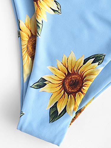 ZAFUL Conjunto de bikini para mujer con diseño de girasol azul L