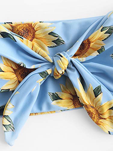 ZAFUL Conjunto de bikini para mujer con diseño de girasol azul L