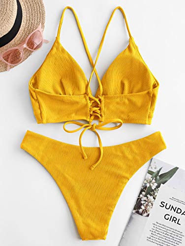 ZAFUL - Conjunto de bikini para mujer con tirantes de espaguetis amarillo S