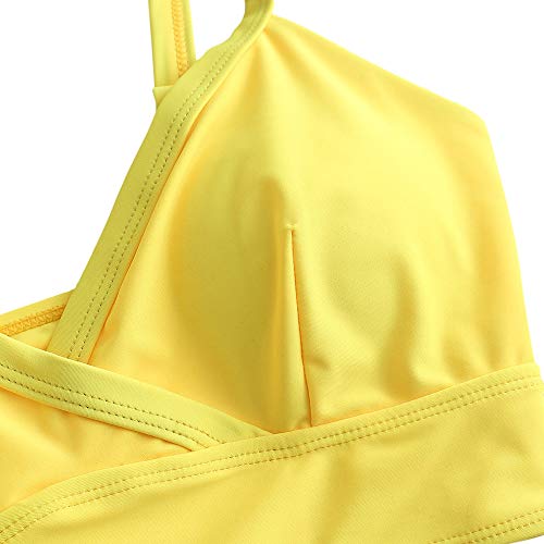 ZAFUL Conjunto de bikini para mujer push up de cintura alta, diseño floral amarillo S
