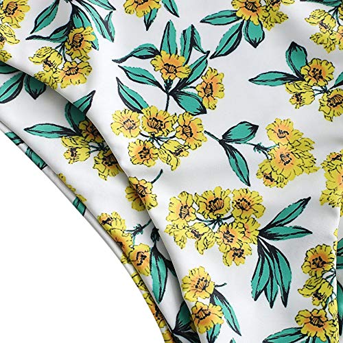 ZAFUL Conjunto de bikini para mujer push up de cintura alta, diseño floral amarillo S