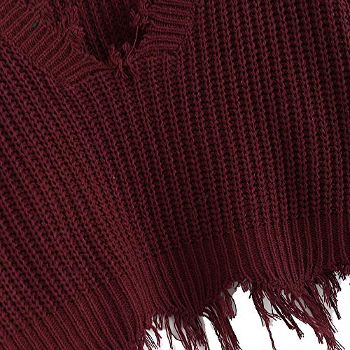 Zaful - Jersey de manga larga con cuello en V, talla única borgoña Tallaúnica