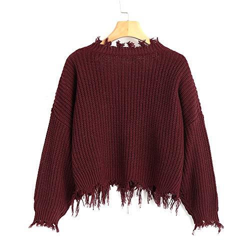 Zaful - Jersey de manga larga con cuello en V, talla única borgoña Tallaúnica