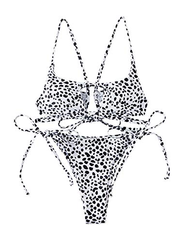 ZAFUL Juego de Bikini Acolchado de Dos Piezas, impresión Tie-Dye, Corbata Hueca triángulo bañador para Verano (Blanco, M)